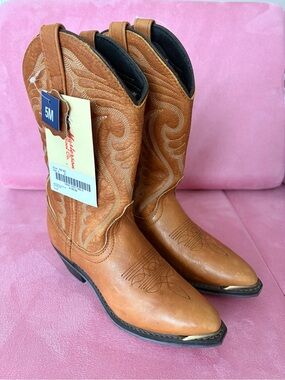 Women's Tan Genuine Leather Cowboy Boots